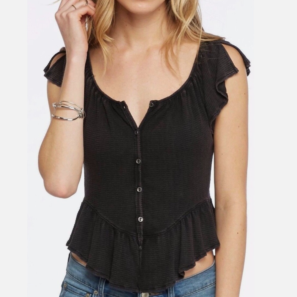 Free People We the Free Convertible Off The Shoulder Ruffle Top In Black